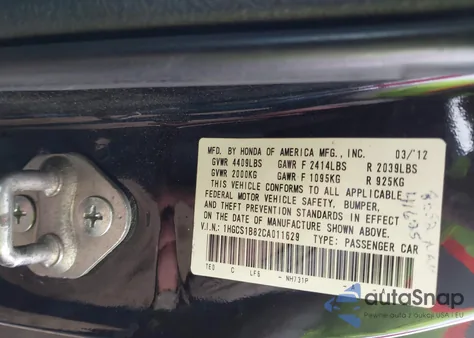 2012 Honda Accord 2.4 Ex-L z USA, uszkodzony, nr VIN 1HGCS1B82CA011629